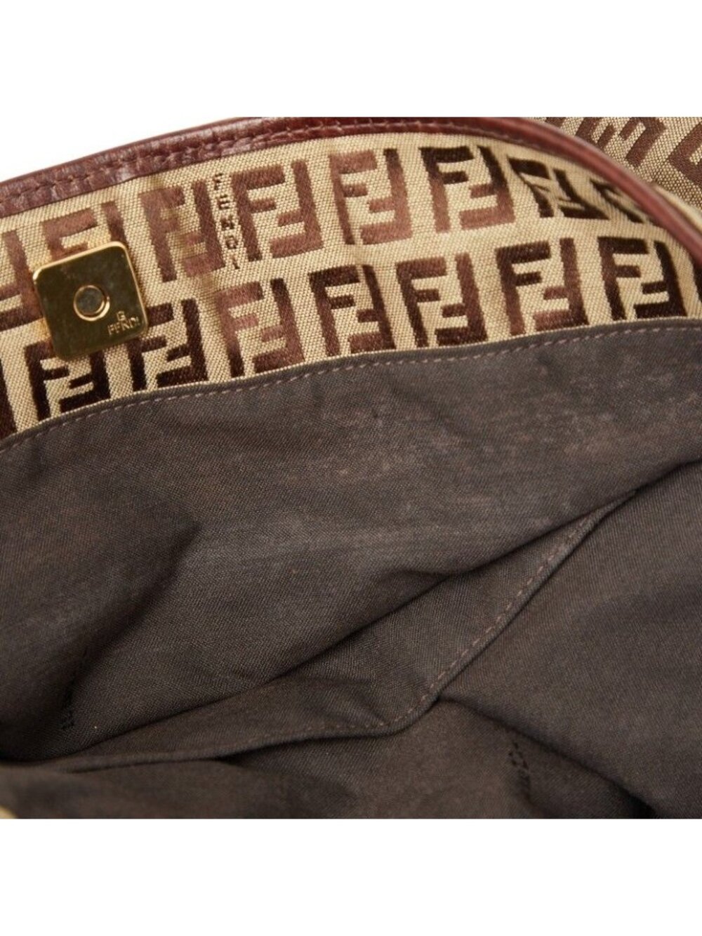 Fendi Zucchino Tote Beige Brown Canvas Leather - Picture 9 of 10